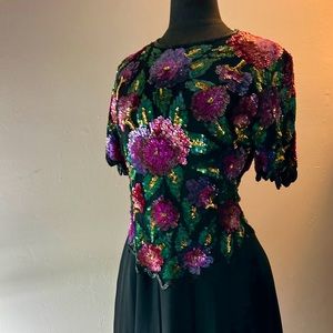 Laurence Kazar vintage fit flare beaded floral bodice